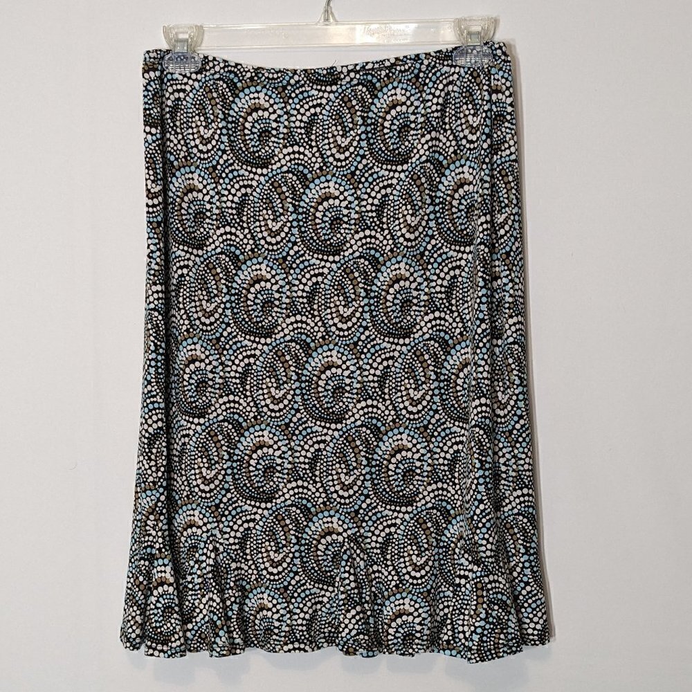 Women's CATO Teal/Brown, Pull-On, Knee Length Jersey Skirt; Size M